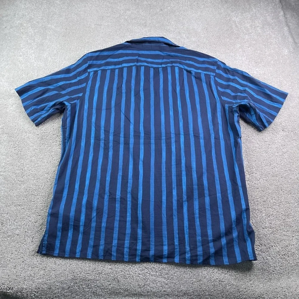 Banana Republic Shirt Mens‎ XL Blue Stripes Short Sleeve Camp Loop Collar